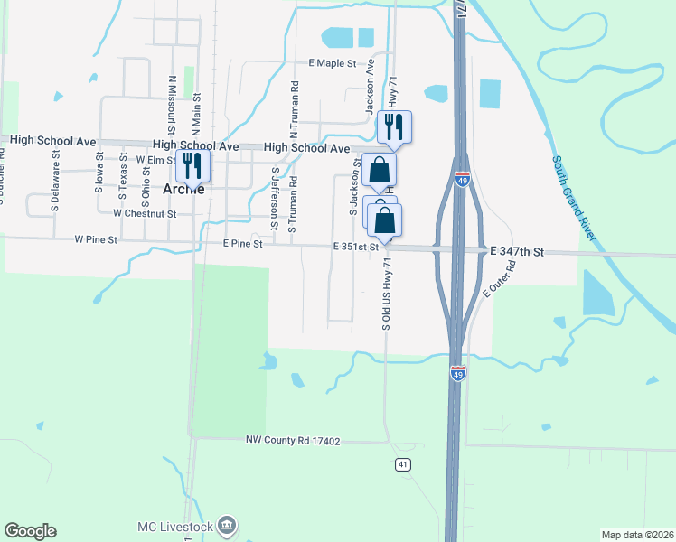 map of restaurants, bars, coffee shops, grocery stores, and more near 511 South Wilson Street in Archie