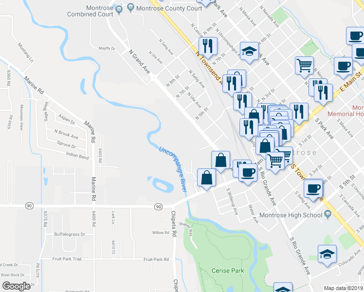 map of restaurants, bars, coffee shops, grocery stores, and more near 301 Beach Lane in Montrose