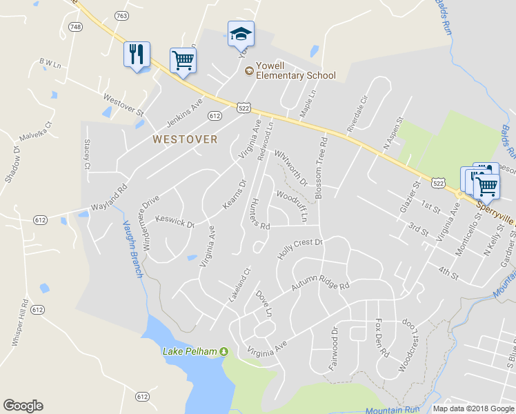 map of restaurants, bars, coffee shops, grocery stores, and more near 638 Hunters Road in Culpeper