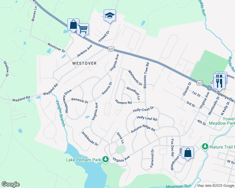 map of restaurants, bars, coffee shops, grocery stores, and more near 638 Hunters Road in Culpeper