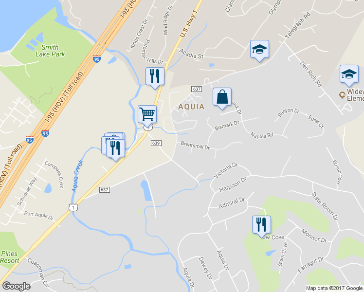 map of restaurants, bars, coffee shops, grocery stores, and more near 76 Brentsmill Drive in Stafford