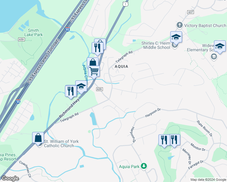 map of restaurants, bars, coffee shops, grocery stores, and more near 11 Brentsmill Drive in Stafford