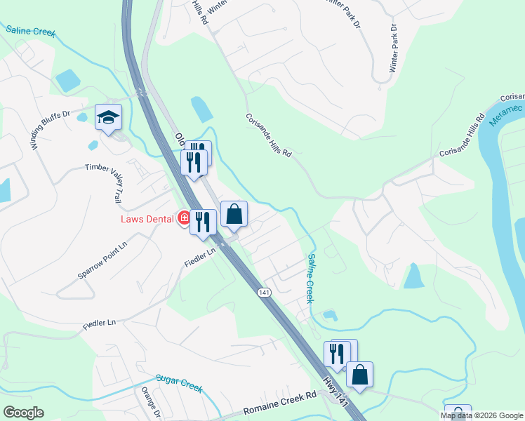 map of restaurants, bars, coffee shops, grocery stores, and more near 151 El Jon Lane in Fenton