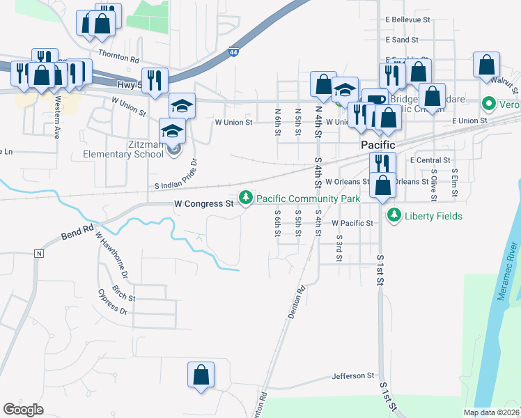 map of restaurants, bars, coffee shops, grocery stores, and more near 700 West Congress Street in Pacific