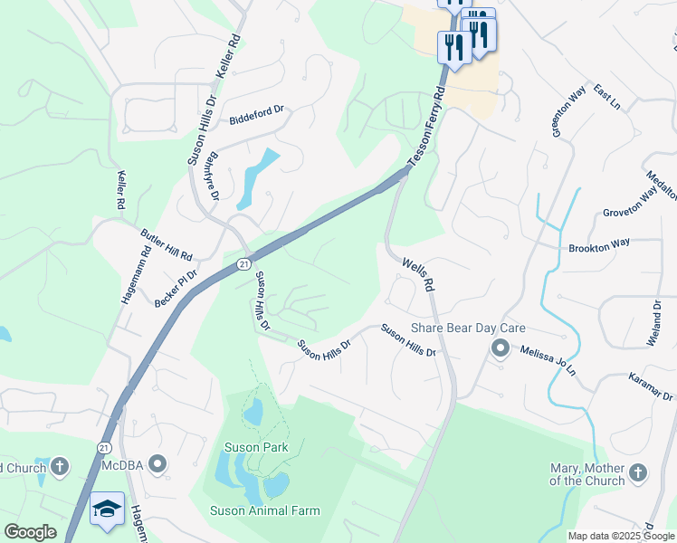 map of restaurants, bars, coffee shops, grocery stores, and more near 5131 Green Trace Lane in St. Louis