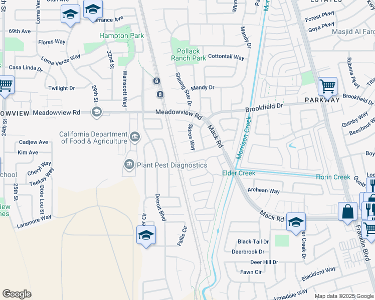 map of restaurants, bars, coffee shops, grocery stores, and more near 3765 Samos Way in Sacramento