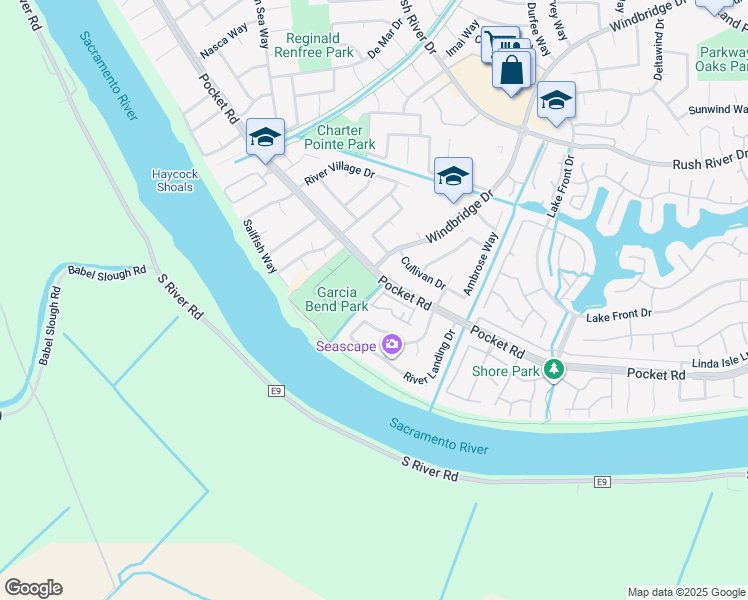 map of restaurants, bars, coffee shops, grocery stores, and more near 7795 Park River Oak Circle in Sacramento