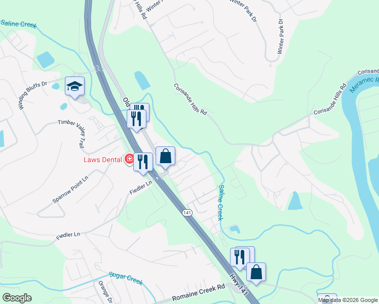 map of restaurants, bars, coffee shops, grocery stores, and more near 151 El Jon Lane in Fenton