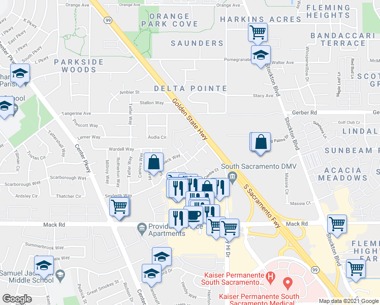 map of restaurants, bars, coffee shops, grocery stores, and more near 67 Omaha Court in Sacramento