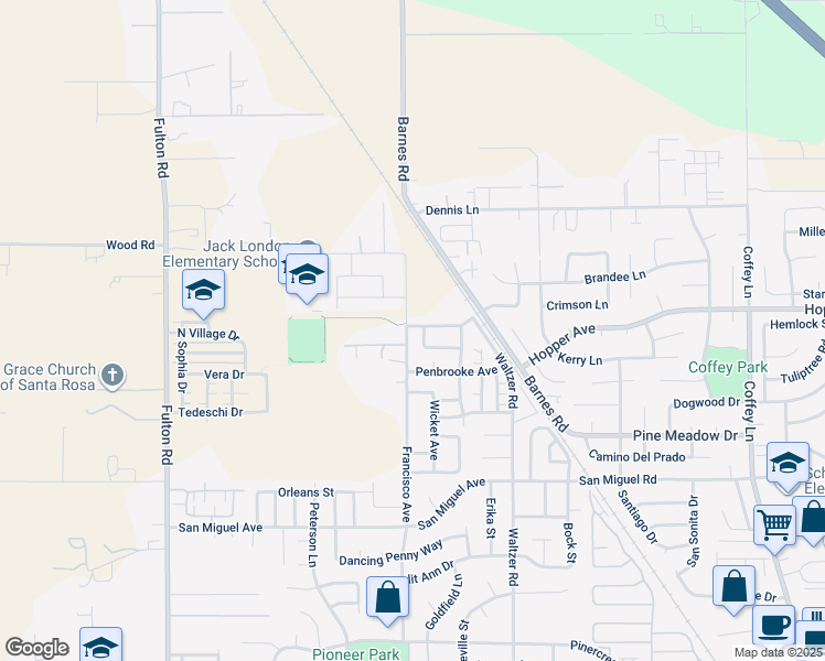 map of restaurants, bars, coffee shops, grocery stores, and more near 2306 Francisco Avenue in Santa Rosa