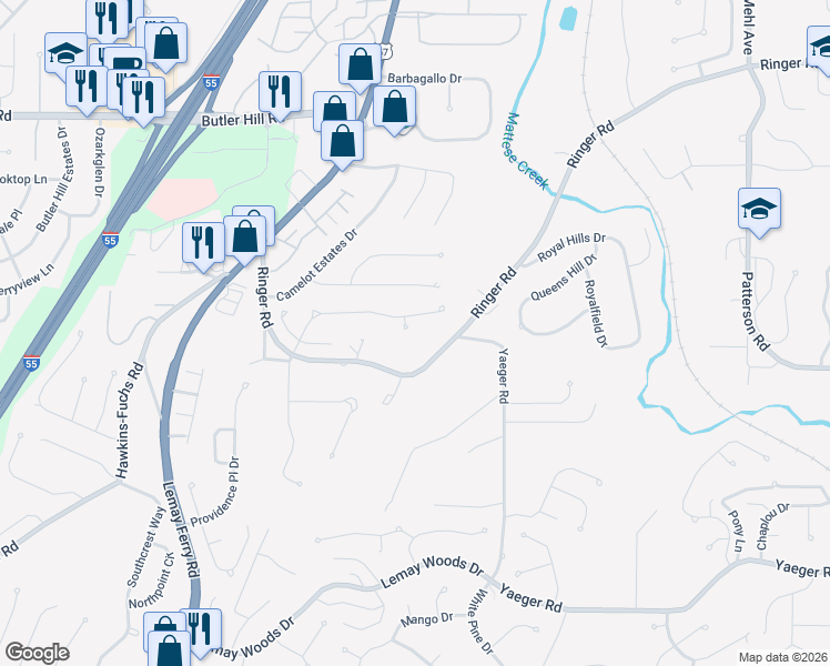 map of restaurants, bars, coffee shops, grocery stores, and more near 3922 Regalway Drive in St. Louis