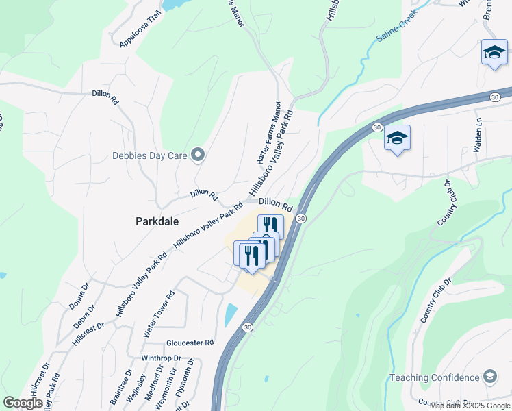 map of restaurants, bars, coffee shops, grocery stores, and more near 5401 Dillon Road in High Ridge