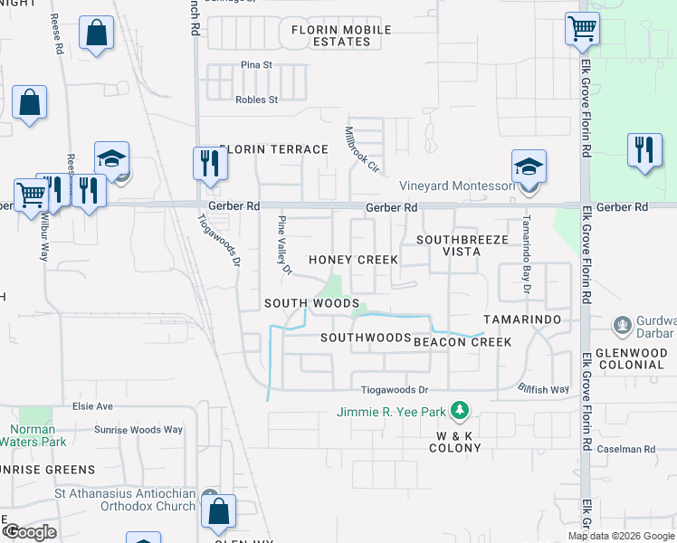 map of restaurants, bars, coffee shops, grocery stores, and more near 8660 Tea Cart Way in Sacramento