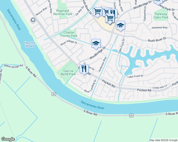 map of restaurants, bars, coffee shops, grocery stores, and more near 682 Cullivan Drive in Sacramento