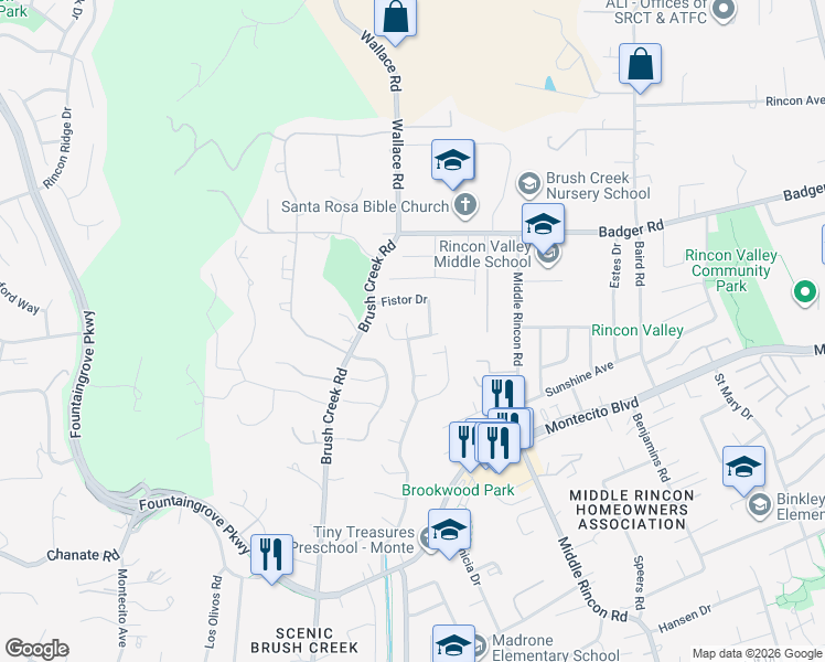 map of restaurants, bars, coffee shops, grocery stores, and more near 4348 Fistor Drive in Santa Rosa