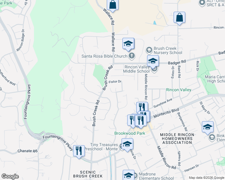 map of restaurants, bars, coffee shops, grocery stores, and more near 4306 Cox Court in Santa Rosa