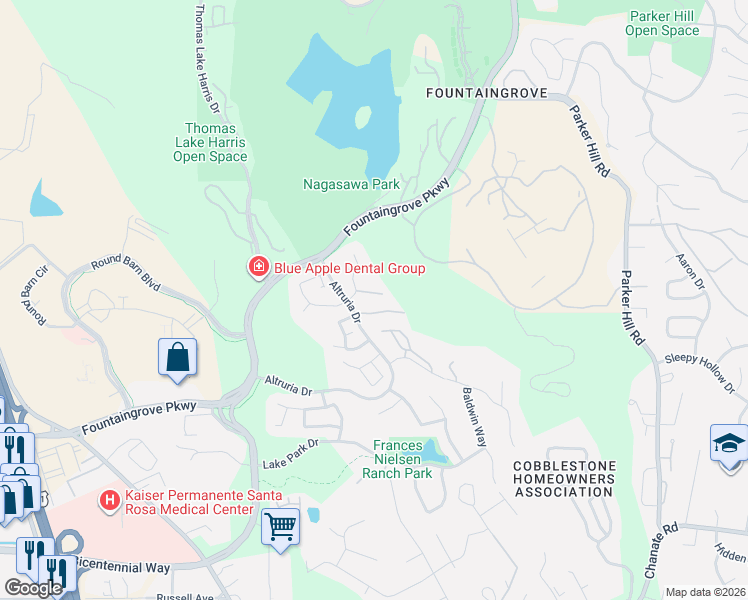 map of restaurants, bars, coffee shops, grocery stores, and more near 2018 Gardenview Place in Santa Rosa