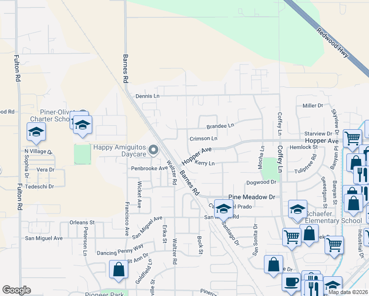 map of restaurants, bars, coffee shops, grocery stores, and more near 1752 Kerry Lane in Santa Rosa