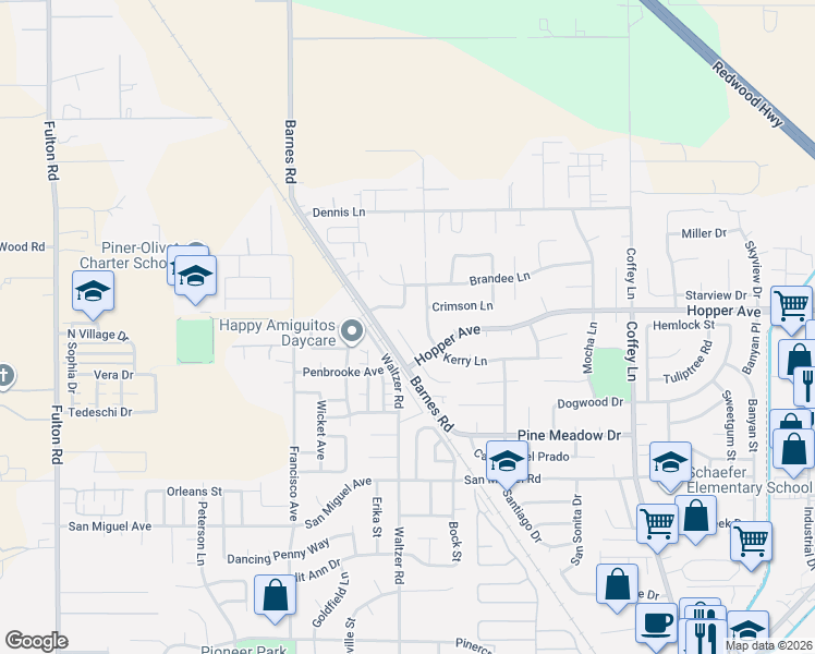 map of restaurants, bars, coffee shops, grocery stores, and more near 1752 Kerry Lane in Santa Rosa