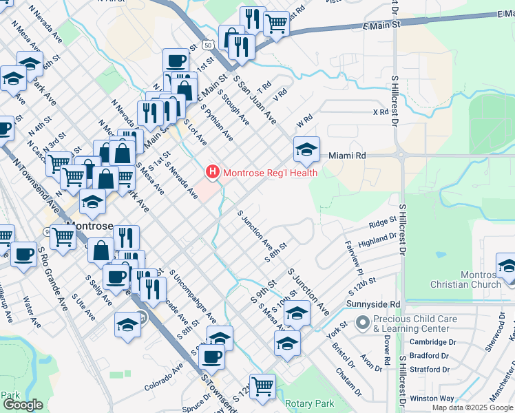 map of restaurants, bars, coffee shops, grocery stores, and more near 1015 South 6th Street in Montrose