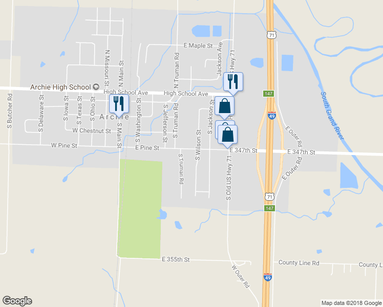 map of restaurants, bars, coffee shops, grocery stores, and more near 709 East Pine Street in Archie
