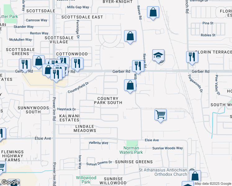 map of restaurants, bars, coffee shops, grocery stores, and more near 8309 Fieldpoppy Circle in Sacramento