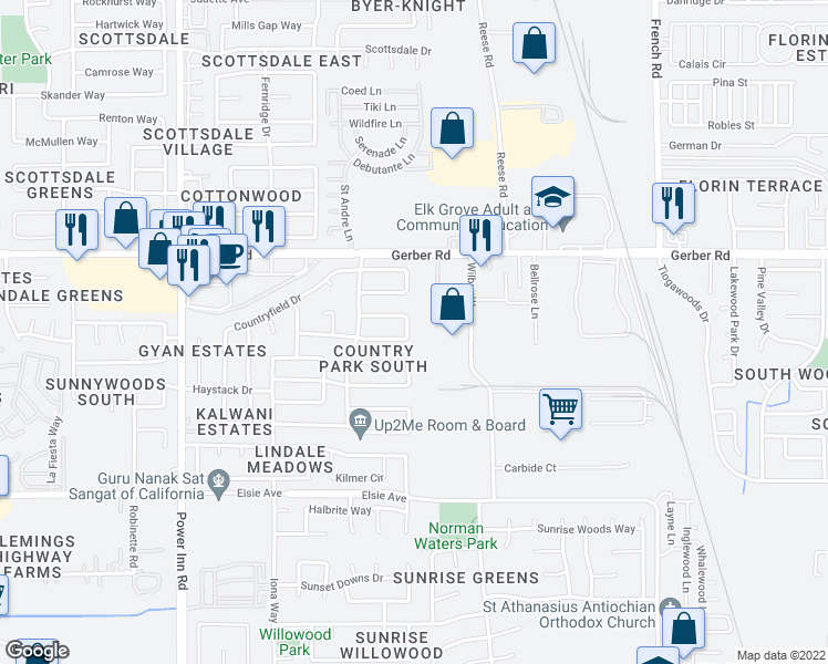 map of restaurants, bars, coffee shops, grocery stores, and more near 8313 Fieldpoppy Circle in Sacramento