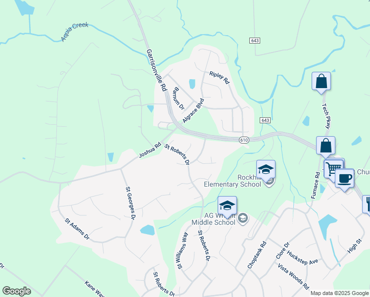 map of restaurants, bars, coffee shops, grocery stores, and more near 3 Saint Anthonys Court in Stafford