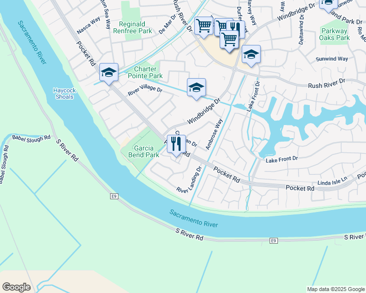 map of restaurants, bars, coffee shops, grocery stores, and more near 682 Cullivan Drive in Sacramento