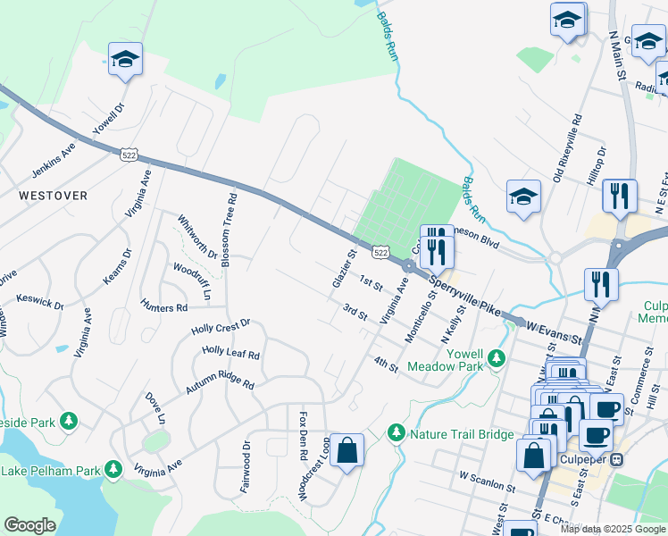 map of restaurants, bars, coffee shops, grocery stores, and more near 844 Fairview Village Court in Culpeper