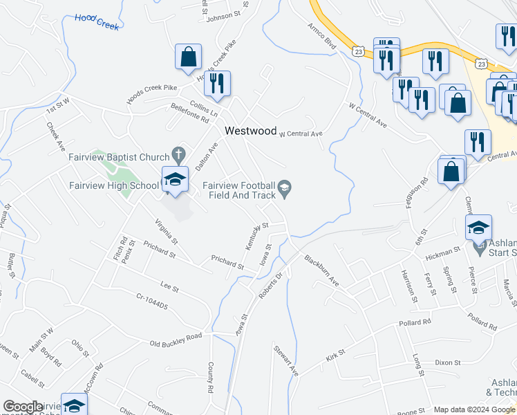 map of restaurants, bars, coffee shops, grocery stores, and more near 324 Glenview Drive in Ashland