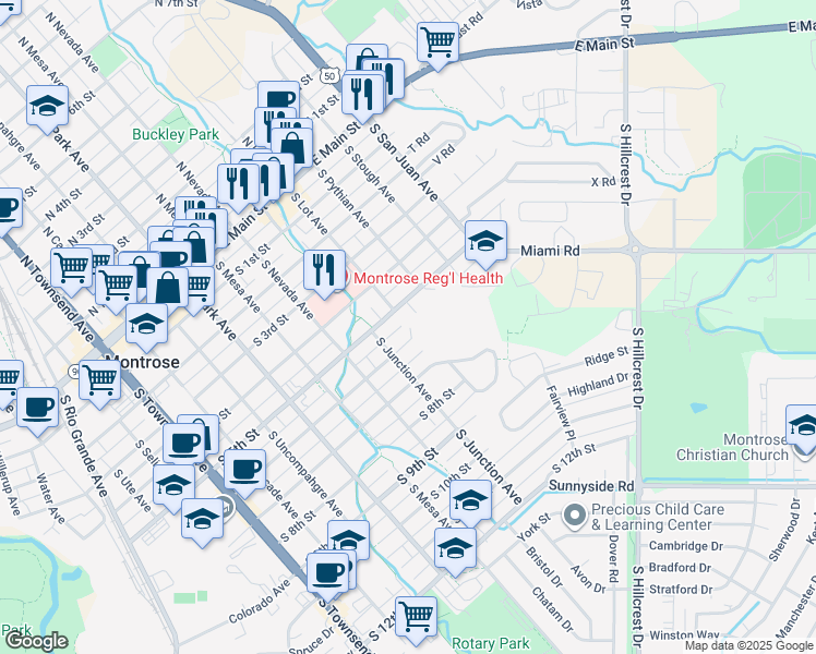 map of restaurants, bars, coffee shops, grocery stores, and more near 1015 S 6th St in Montrose