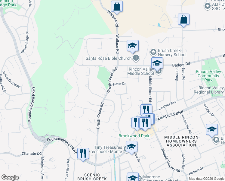 map of restaurants, bars, coffee shops, grocery stores, and more near 4306 Cox Court in Santa Rosa