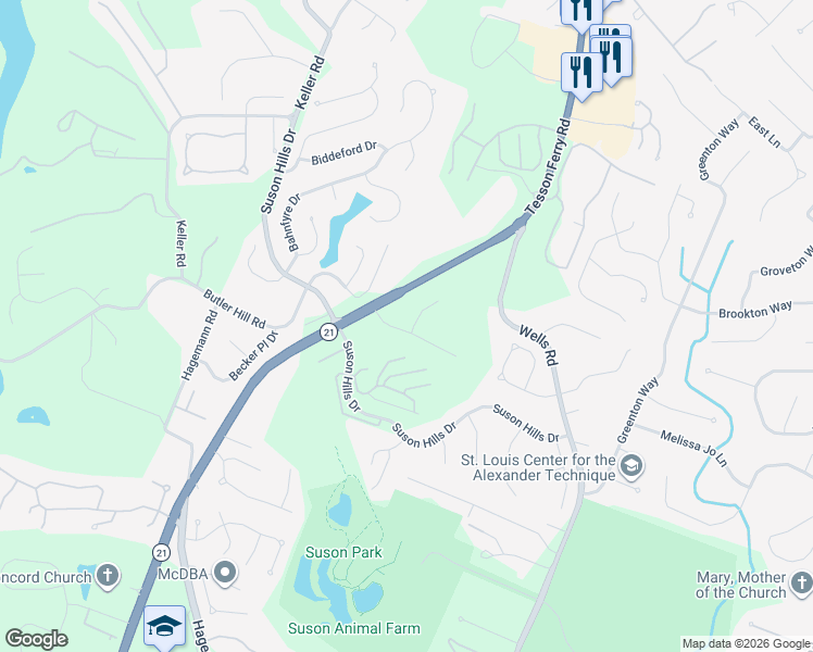 map of restaurants, bars, coffee shops, grocery stores, and more near 5171 Green Trace Lane in St. Louis