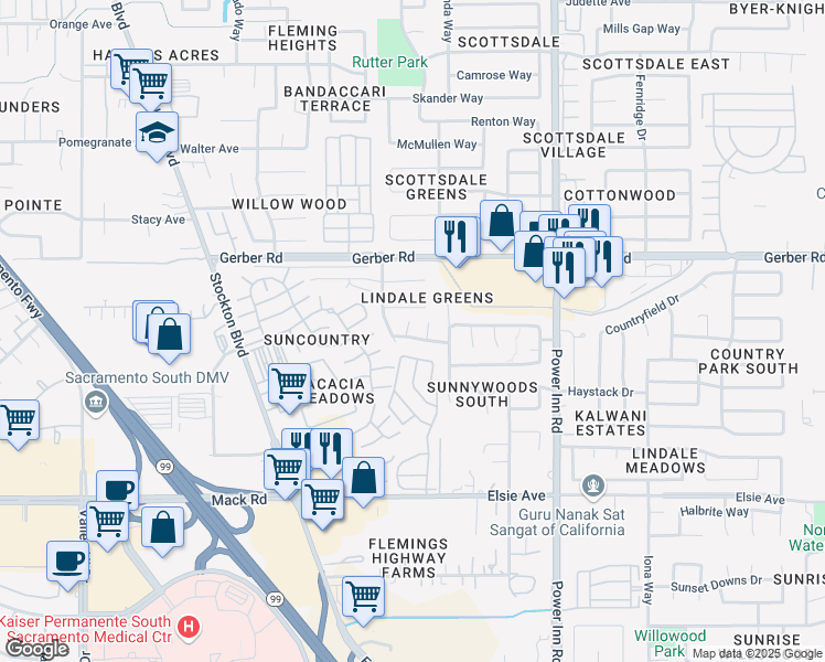 map of restaurants, bars, coffee shops, grocery stores, and more near 7613 Eagle Park Drive in Sacramento