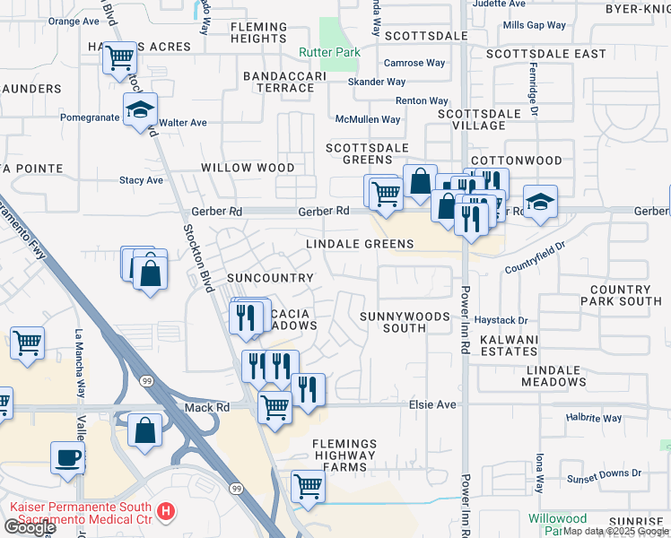 map of restaurants, bars, coffee shops, grocery stores, and more near 7613 Eagle Park Drive in Sacramento