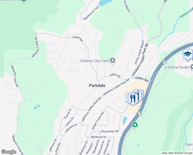 map of restaurants, bars, coffee shops, grocery stores, and more near 2205 Roberts Road in High Ridge