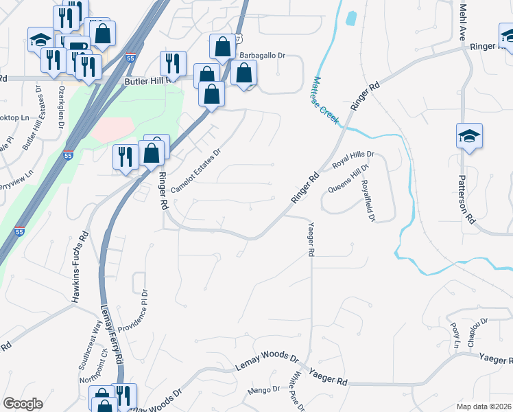 map of restaurants, bars, coffee shops, grocery stores, and more near 3922 Regalway Drive in St. Louis