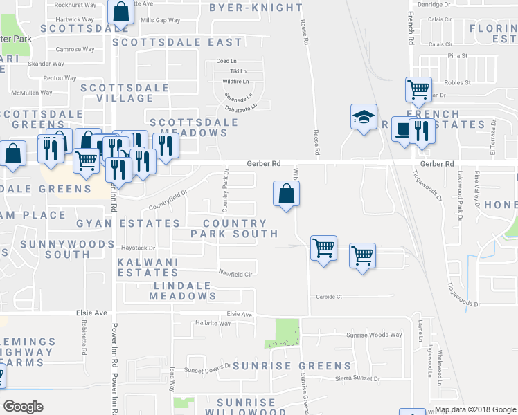 map of restaurants, bars, coffee shops, grocery stores, and more near 8309 Fieldpoppy Circle in Sacramento