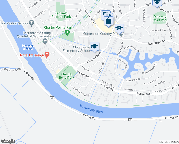 map of restaurants, bars, coffee shops, grocery stores, and more near 682 Cullivan Drive in Sacramento