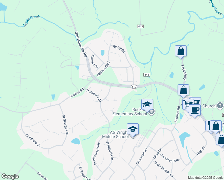 map of restaurants, bars, coffee shops, grocery stores, and more near 10 Saint Peters Court in Stafford