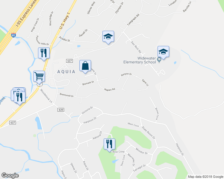 map of restaurants, bars, coffee shops, grocery stores, and more near Naples Road in Stafford