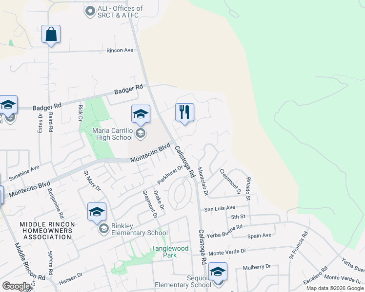 map of restaurants, bars, coffee shops, grocery stores, and more near in Santa Rosa
