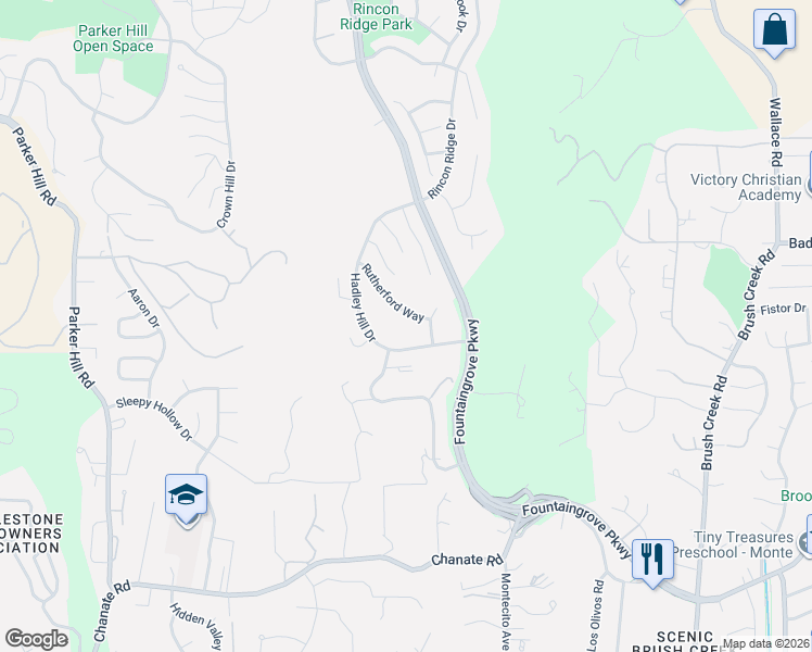 map of restaurants, bars, coffee shops, grocery stores, and more near 3638 Rutherford Way in Santa Rosa
