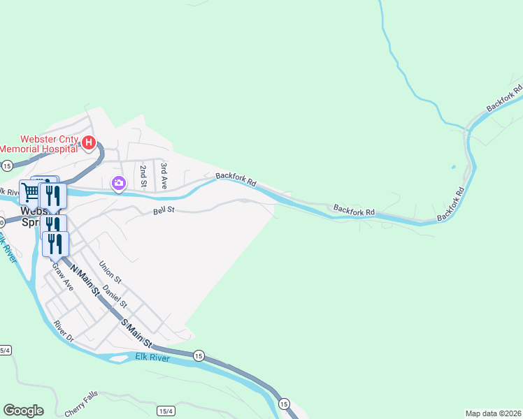 map of restaurants, bars, coffee shops, grocery stores, and more near 8 Tiger Ln in Webster Springs