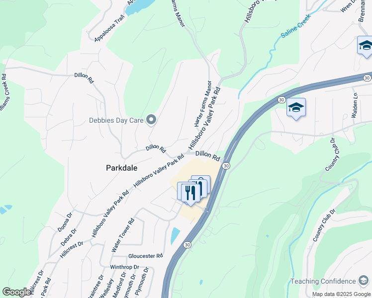 map of restaurants, bars, coffee shops, grocery stores, and more near 5401 Dillon Road in High Ridge