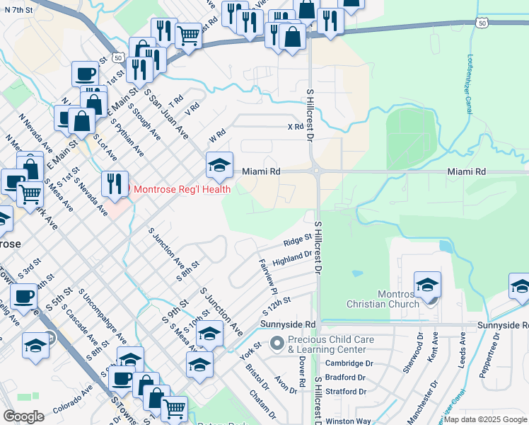map of restaurants, bars, coffee shops, grocery stores, and more near 629 East Star Court in Montrose