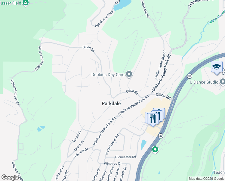 map of restaurants, bars, coffee shops, grocery stores, and more near 2205 Roberts Road in High Ridge