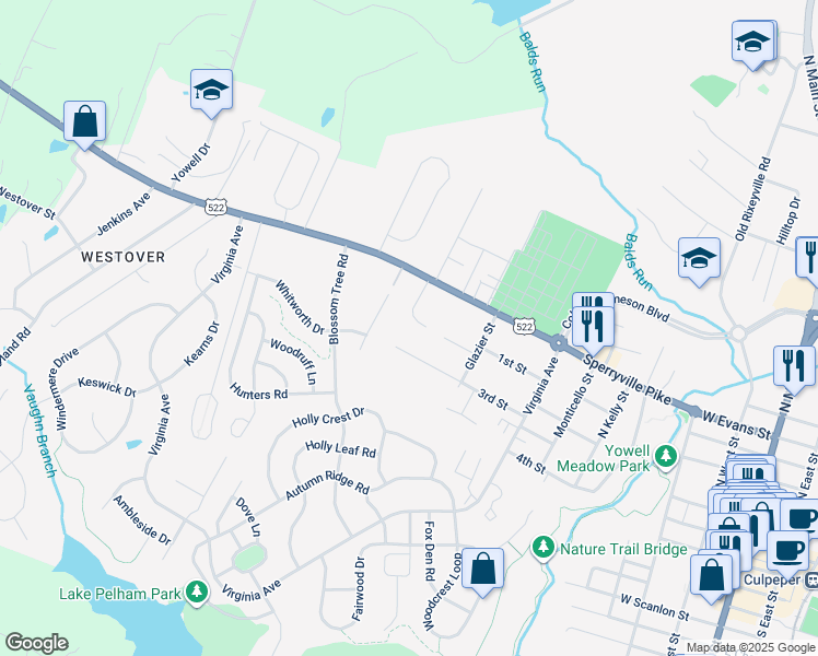 map of restaurants, bars, coffee shops, grocery stores, and more near 420 Aspen Street in Culpeper