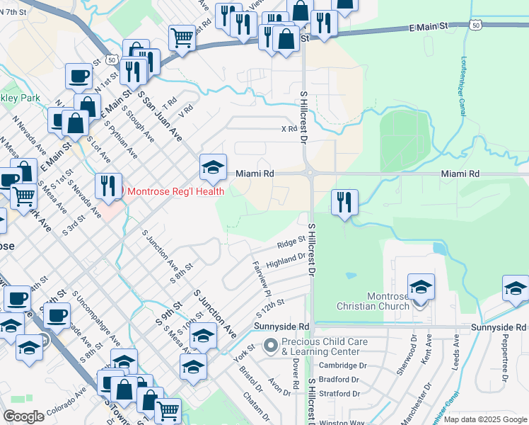 map of restaurants, bars, coffee shops, grocery stores, and more near 629 East Star Court in Montrose